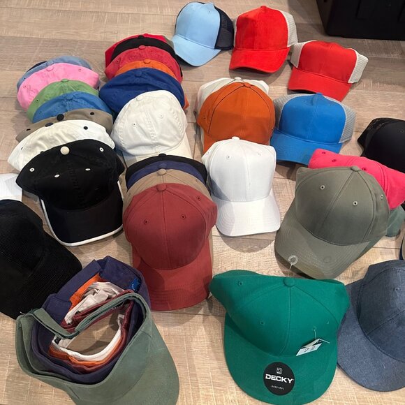 LOT OF 44 NEW BLANK HATS AND VISORS FOR EMBROIDERY VARIETY - Picture 1 of 14